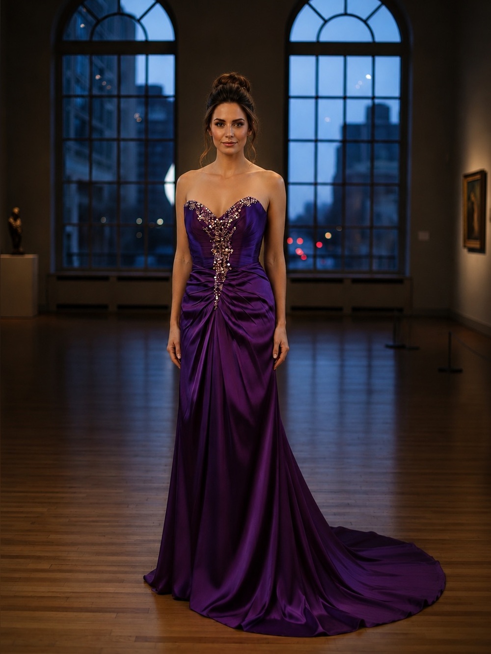 Alyce Designs Purple Beaded Mermaid Gown Size 6 Formal Prom Dress Train